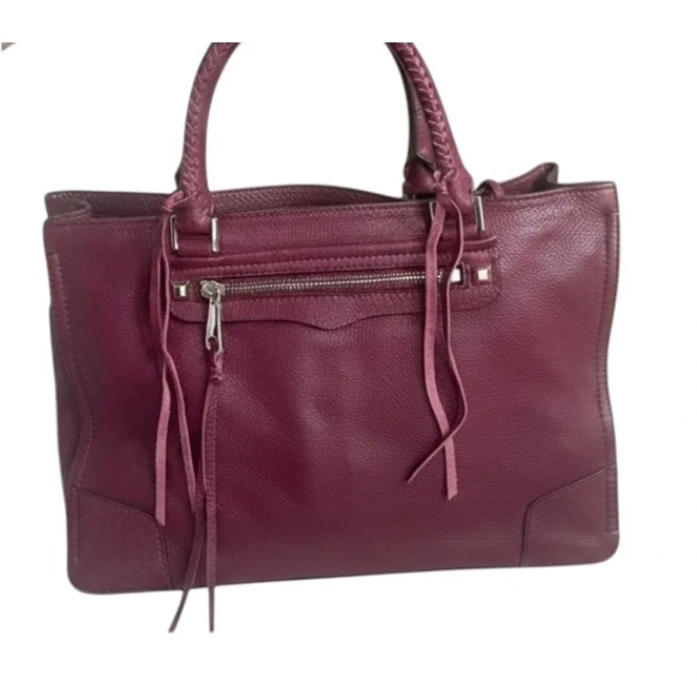 REBECCA MINKOFF Regan Satchel Bag Purse PORT PEBBLE LEATHER Burgundy 2-Way Strap